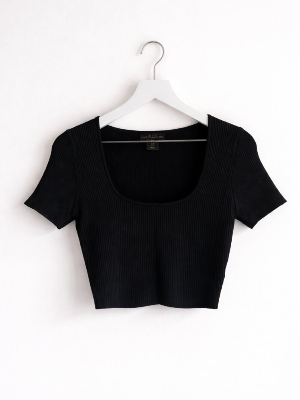 Revolve House of Harlow 1960 Black Thick Rib Knit Square Short Sleeve Crop Top